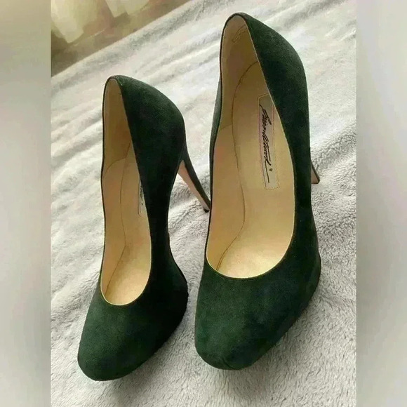 Brian Atwood Maniac Emerald Suede Leather Platform Heels - Picture 2 of 8